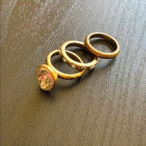 Silpada Brass/Gold-Tone Trio Ring Set with Clear Faceted Stone